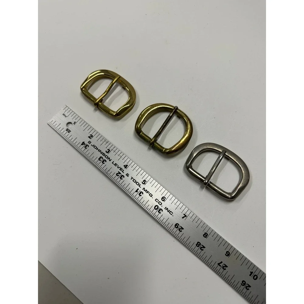 Lot of 3 Metal Replacement Belt Buckles Gold Silver Brass Tone D-Shape